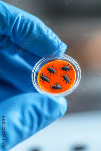 Petri dish with bacteria in orange medium