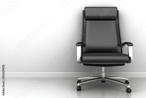 Sleek black office chair in minimalistic environment against white wall