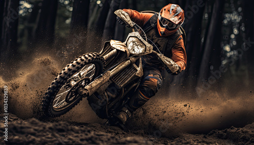 A rally bike kicking up trail