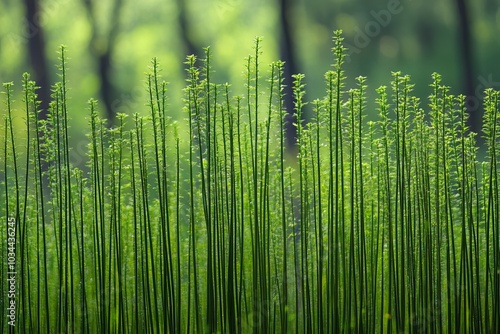 Green grass stems in a lush environment, creating a serene natural backdrop.