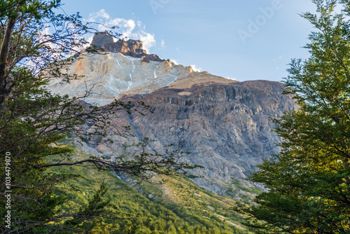 Impressive morning light on a hike up to Mirador Frances and Brittanico in Torres Del Paine national park, Patagonia, Chile.