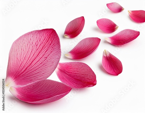 flying pink petals isolated on white background cutout