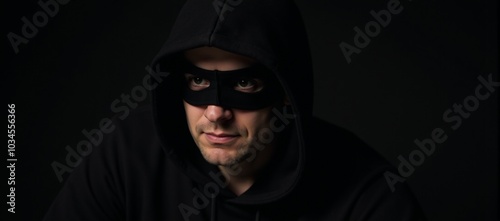 Criminal man with hooded appearance gazes at dangerous backdrop