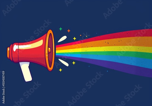 LGBTQ+ Pride Megaphone on Dark Blue Background