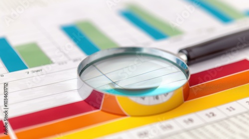 Conduct indepth business analysis and economic review with precision using a magnifying glass for market insights.