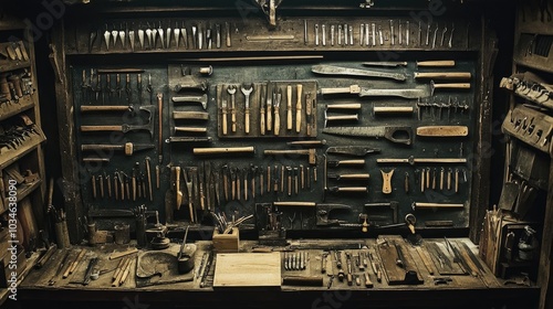 Vintage Workshop with Detailed Hand Tools Display