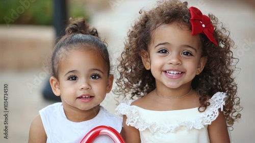 Two Smiling Mixed Race Girls Bonding and Expressing Joy Together