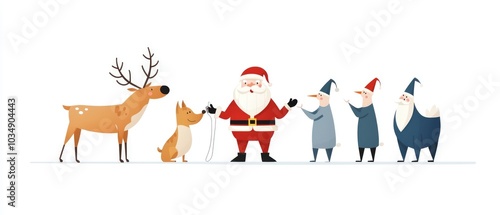 Santa attempting to fix a broken sleigh GPS, while reindeer impatiently tap their hooves and elves offer sarcastic 'help'