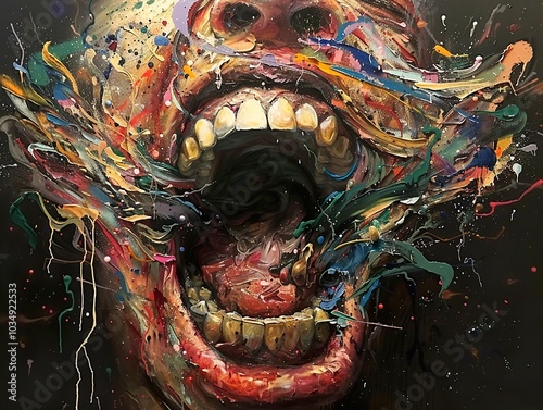 Expressive Abstract Painting of a Mouth Screaming