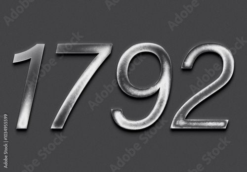 Chrome metal 3D number design of 1792 on grey background.