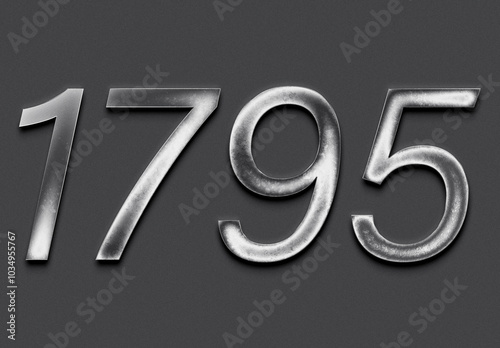 Chrome metal 3D number design of 1795 on grey background.