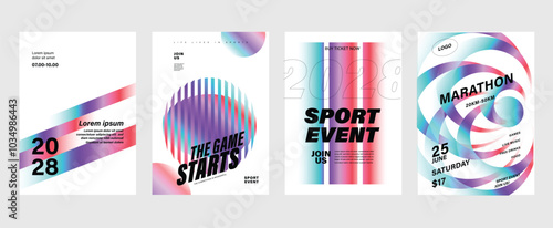 Sport event poster design background vector set. Sport cover template with vibrant abstract gradient geometric shape. Ideal design for social media, flyer, promotion, card.