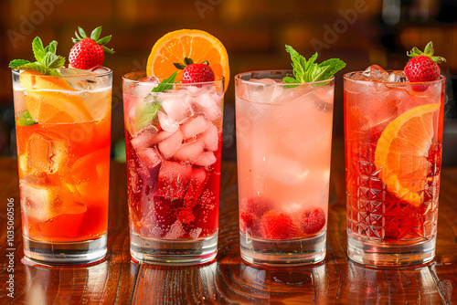 Bartender preparing fresh fruit cocktails for happy hour customers