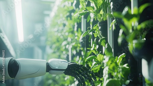 Vertical farms in the city of the future: crops genetically modified by AI.