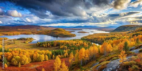 panoramic view of northern autumn landscape in murmansk region apatity