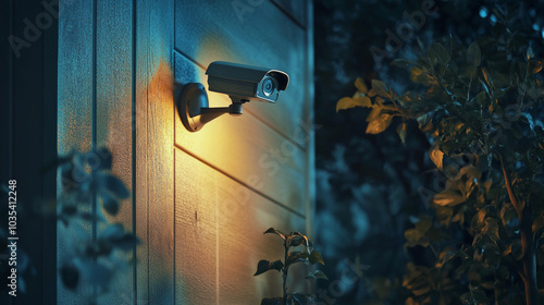 CCTV camera capturing a burglar stealing items inside a house. A smart home security camera mounted on the wall operates day and night, recording video even in low light. It provides protection agains