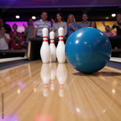 Cartoony image shows a bowling ball crushing pins in a bowling alley