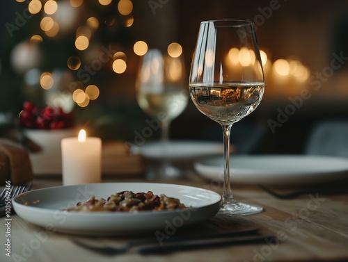 Christmas Dinner Table: Wine, Food, and Candlelight