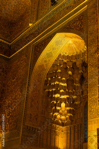 Illuminated Interior of Madrasa in Registan Square, Silk Road, Sama