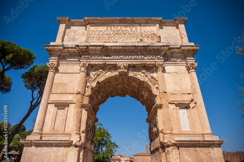 Triumphal Arch of Titus on the via Sacra in Rome.