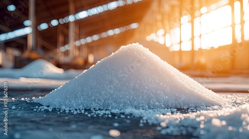 Close-up of a Pile of White Salt Crystals in a Factory