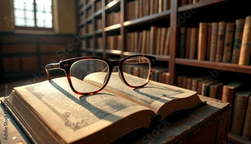 Benjamin Franklin Glasses on Book with Sunlight