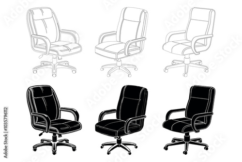 Set of Office Chairs in Vector Style Illustrations