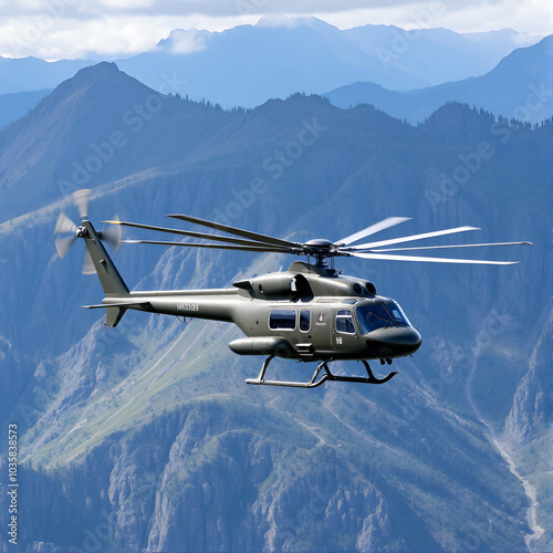 Military helicopter in the mountain