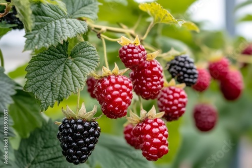 Wineberry and Dewberry vines growing together, forming a thick, wild bramble