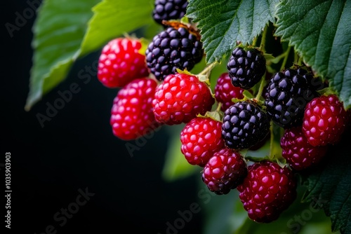 Wineberry and Dewberry vines growing together, forming a thick, wild bramble