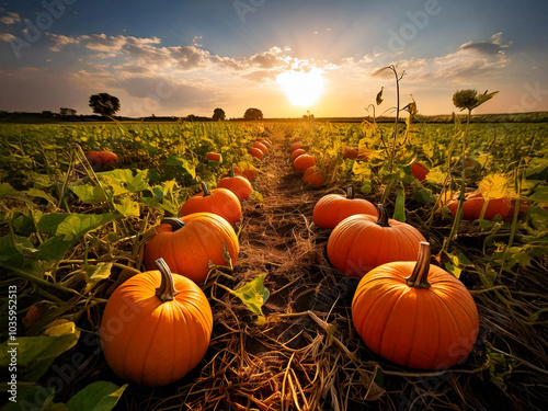 Campo de calabazas cosecha otoño