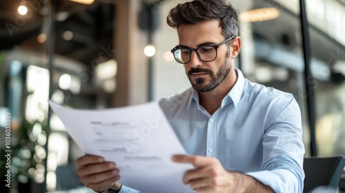 Underwriter reviewing information for mortgage. Agent checking financial documents for loan approval