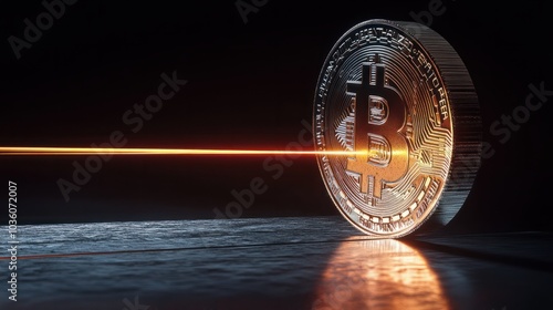 Bitcoin cut in half by a laser beam, bitcoin halving crypto concept , digital gold of the future