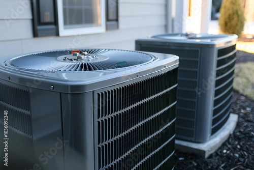 close-up shot of a split HVAC system unit showcasing the technology and machinery behind air conditioning and heating in a house.