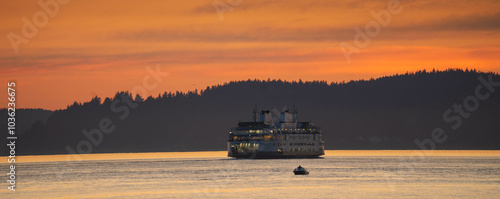 Ferries Across Puget Sound at Sunset