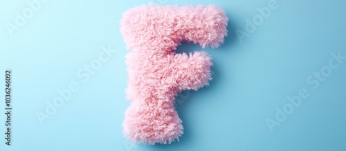 Pink Fuzzy Letter F on a Light Blue Background