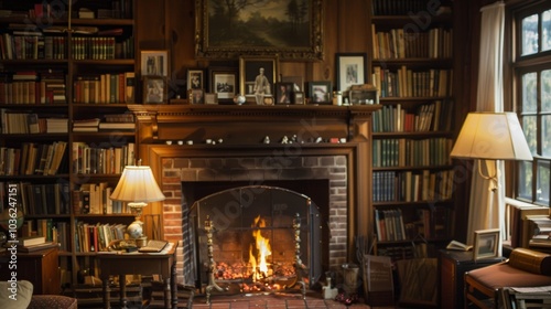 The gentle crackle of the fireplace in the corner provides the only source of warmth in this quiet dusty library.