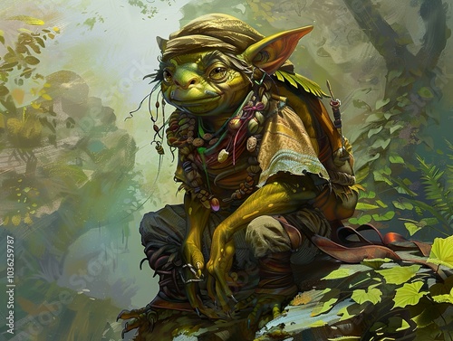 Fantasy Goblin Creature Sitting in a Forest