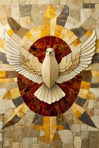 Graphic and biblical representation of the Holy Spirit in the form of a dove. AI generativ.