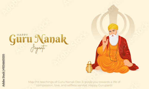 Happy Guru Nanak Jayanti Banner and Greeting Card. Celebrating Birthday of Guru Nanak Dev Ji Poster Design Vector Illustration