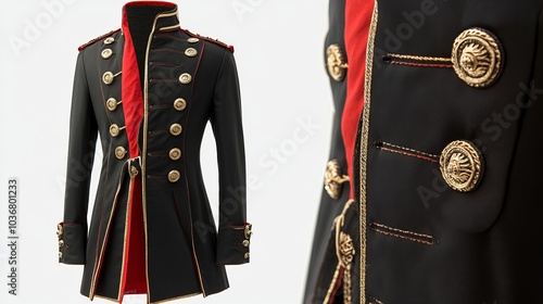 black red Frock coat with epaulettes and aiguillettes 