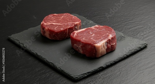 Shale. Raw Meat Steak on Slate Background for Fresh Red Beef Dinner Cooking