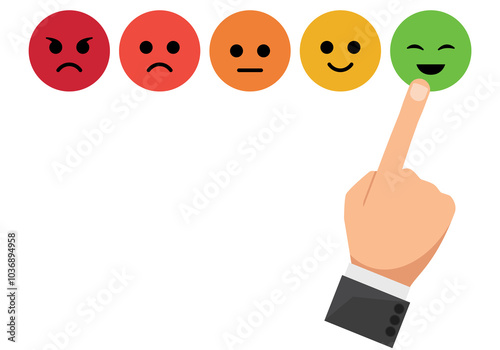 client's hand picked the happy face smile face, Customer service evaluation and satisfaction survey concept. copy space