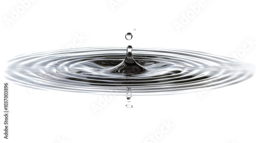 Water droplet creating ripples, white isolate background Transparent background