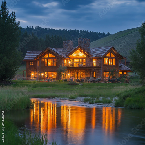 Luxury fishing lodge with guided river tours and upscale accommodations