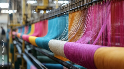 Textile factory, looms, fabric production