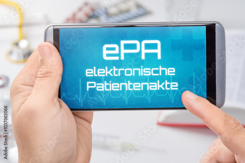 Smartphone mit dem Text ePA Elektronische Patientenakte