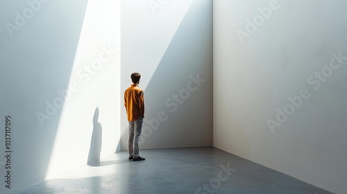 Introvert Shyness A person standing in a corner of a room, facing away from a group, symbolizing social withdrawal Turning away from the crowd, Introvert behavior, shyness