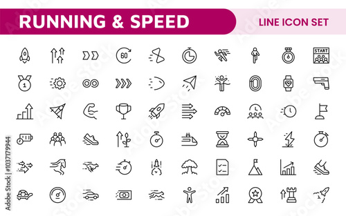 Running & Speed Icon Set. Dynamic icons capturing the essence of motion, sprinting, and velocity for fitness apps, sports branding, and training materials.