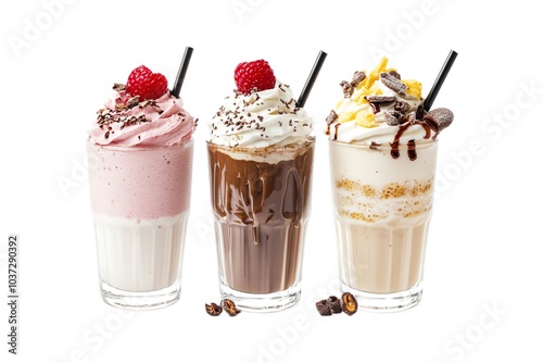 Milkshakes avec garniture de chantilly et fruits